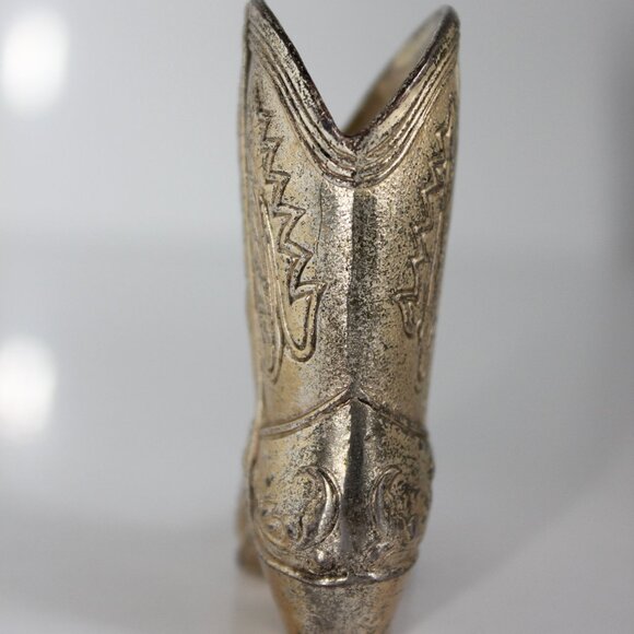 Vintage K.I Silver/Bronze Ornate Cowboy Boot 2 5/8" Tall Made In Occupied Japan - Picture 3 of 9